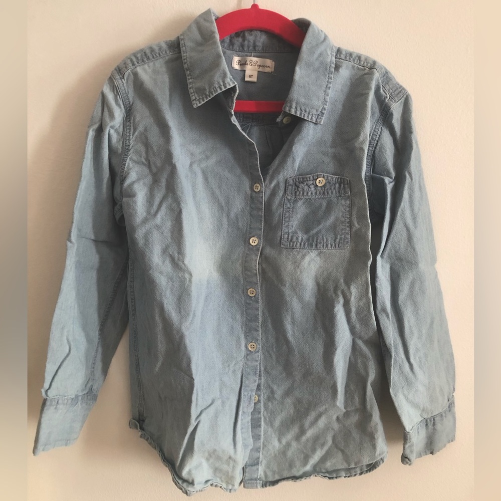 Pearls & Popcorn Kids Chambray Denim Button Down - 6T